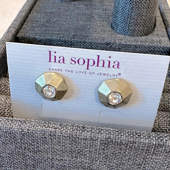 Matte Gold and Crystal Rhinestone Statement Stud Earring Lia Sophia Boho Look - Picture 9 of 9